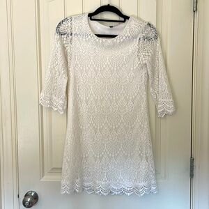 H&M White Lace Mini Dress, Size 4, Feminine Bridal Summer Lined Crochet Dress
